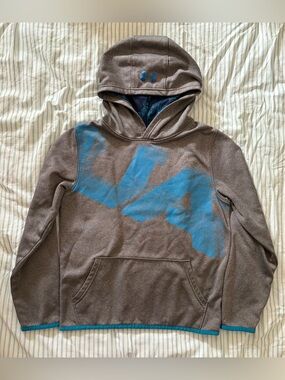 Under Armour ColdGear Hoodie Youth Large Gray Blue Pullover Athletic Sweatshirt